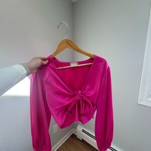 Altar'd State Pink Crop Tie Front Blouse